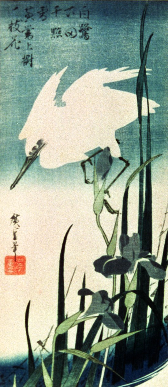 Garza blanca e iris de Utagawa Hiroshige