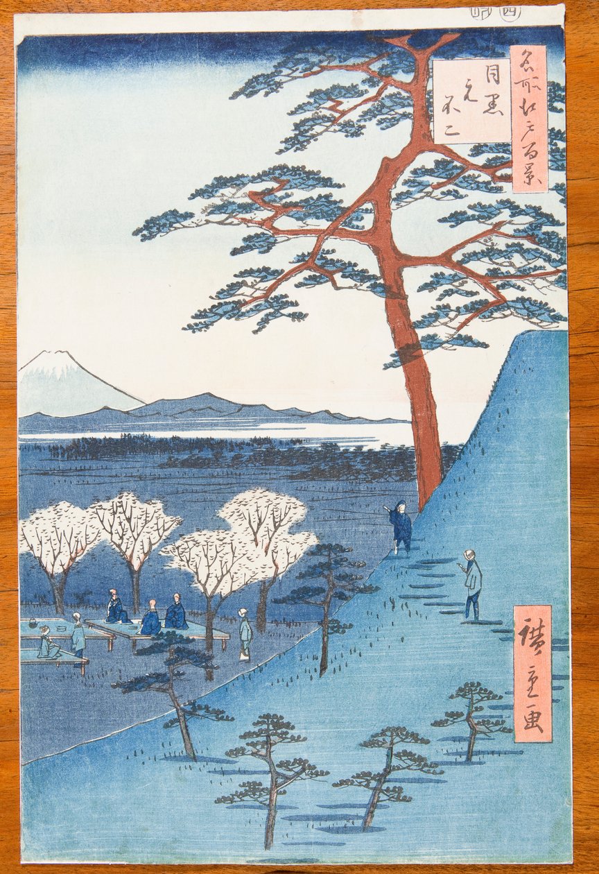 Vista del verdadero monte Fuji desde Meguro - Meguro Moto-Fuji, lámina 25 de la serie: Cien vistas famosas de Edo / Meisho Edo hyakkei de Utagawa Hiroshige
