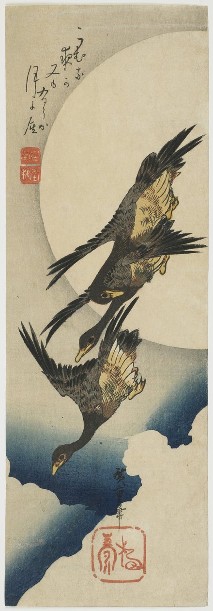 Gansos salvajes a través de la luna, 1834-39 de Utagawa Hiroshige