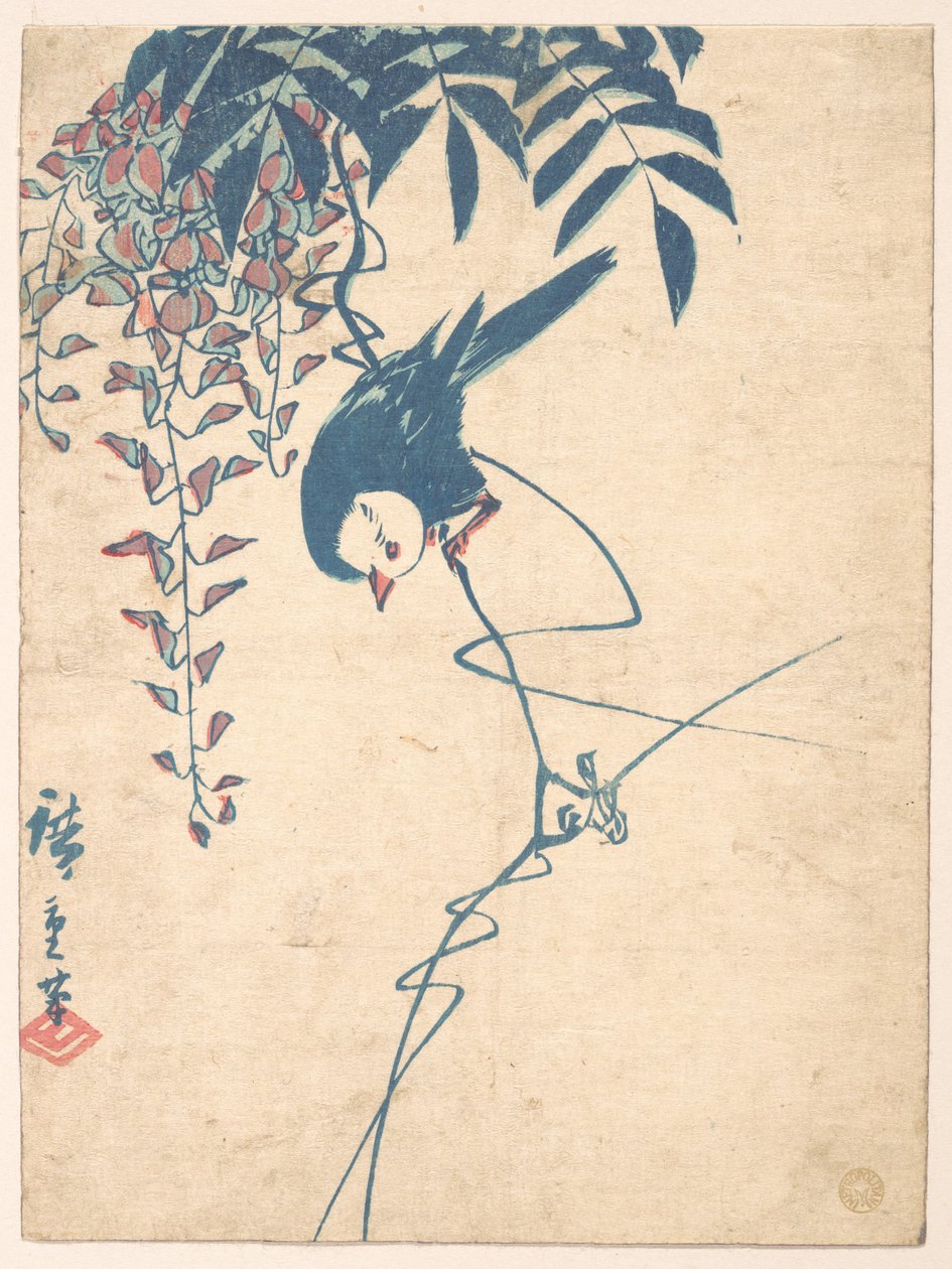 Glicinia y ave de cabeza blanca de Utagawa Hiroshige