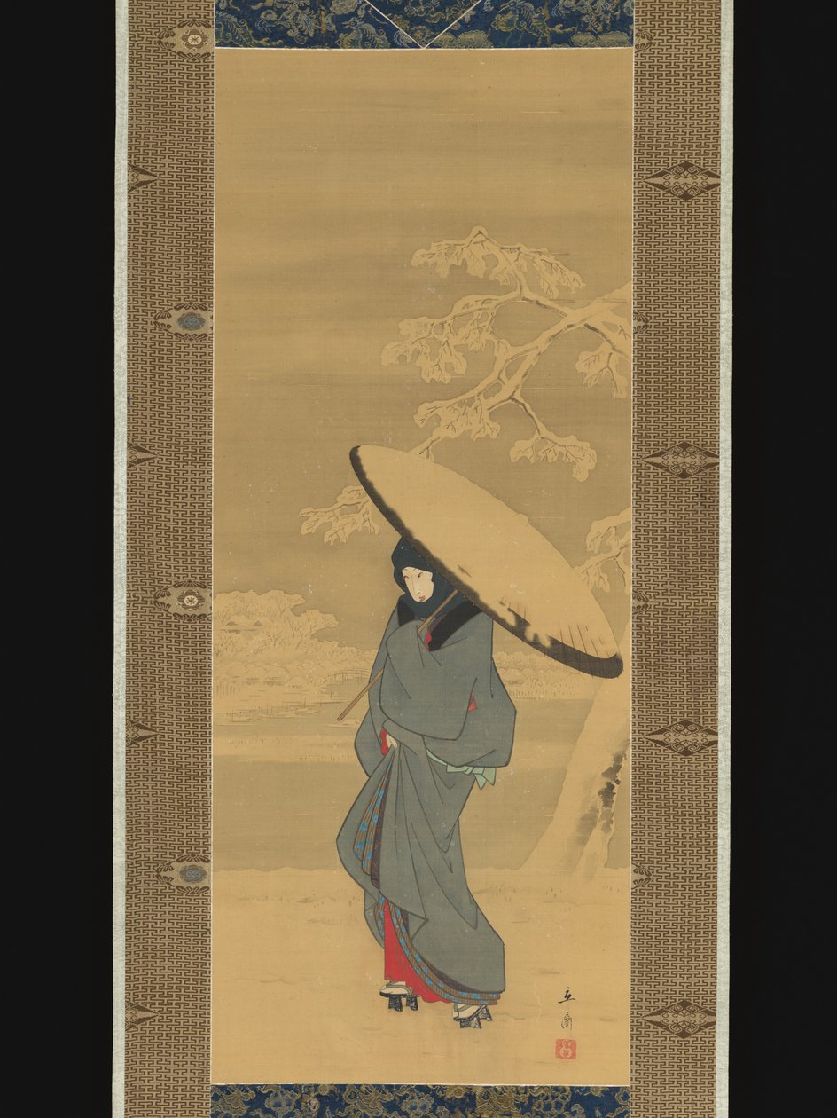 Mujer caminando por la nieve de Utagawa Hiroshige