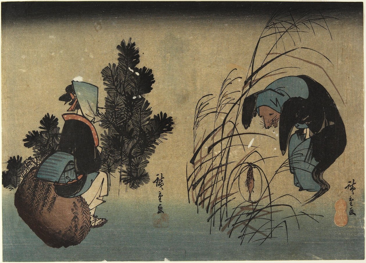 Mujer y tejón de Utagawa Hiroshige