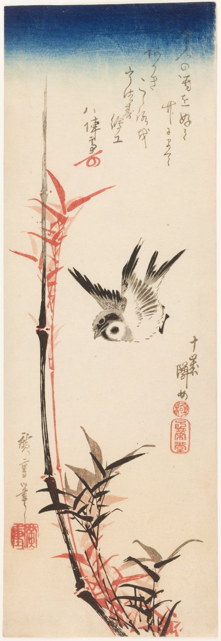 El gorrión y el bambú de Utagawa Hiroshige