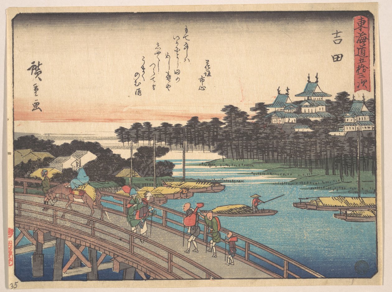 Yoshida; Toyokawa-Bashi, puente Toyokawa de Utagawa Hiroshige