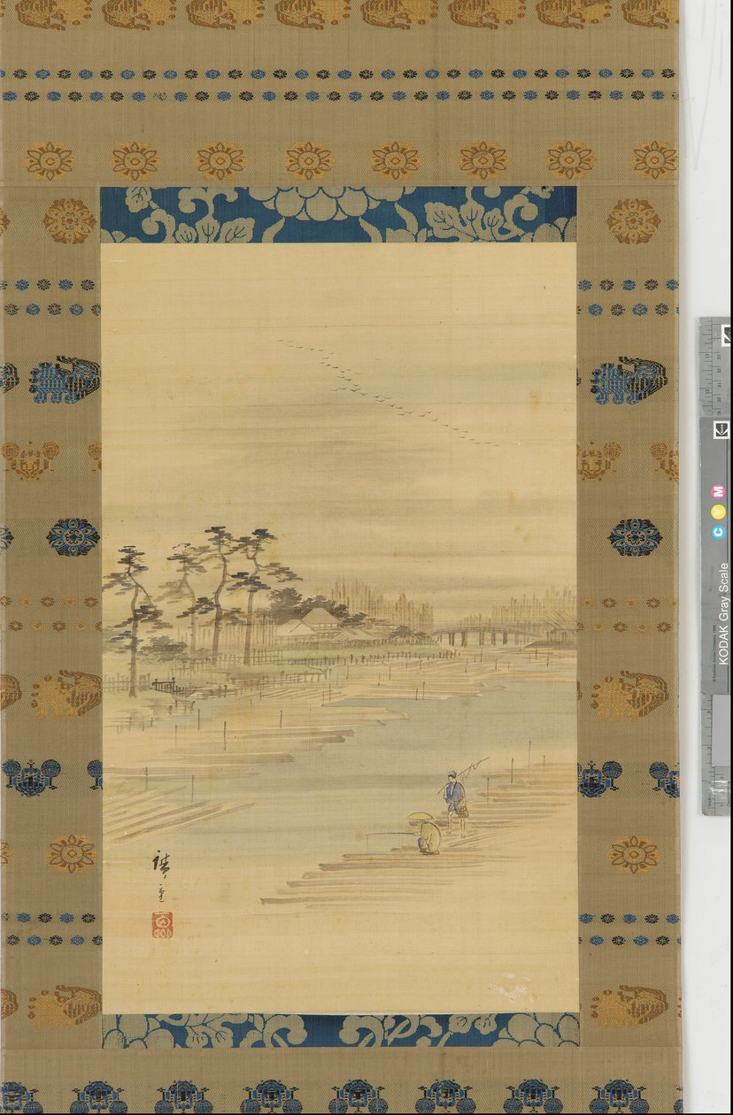 Paisaje fluvial: patios de madera y balsas, mediados del siglo XIX de Utagawa Hiroshige II