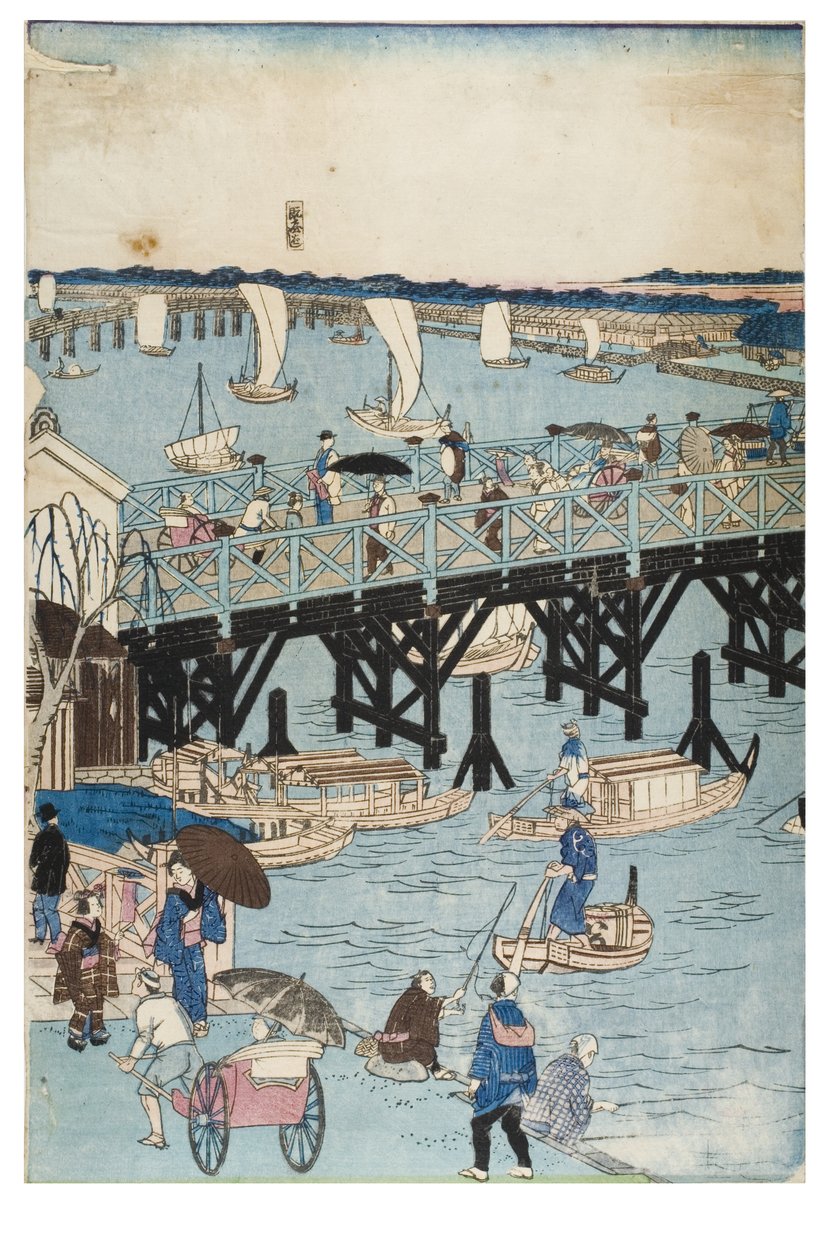 Lugares famosos en Tokio, Vista verdadera del puente Ryogoku de Utagawa II Hiroshige
