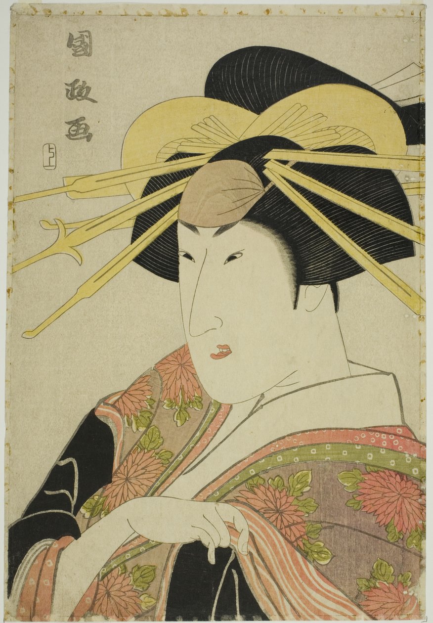 Retrato de un actor en vestido femenino de Utagawa Kunimasa