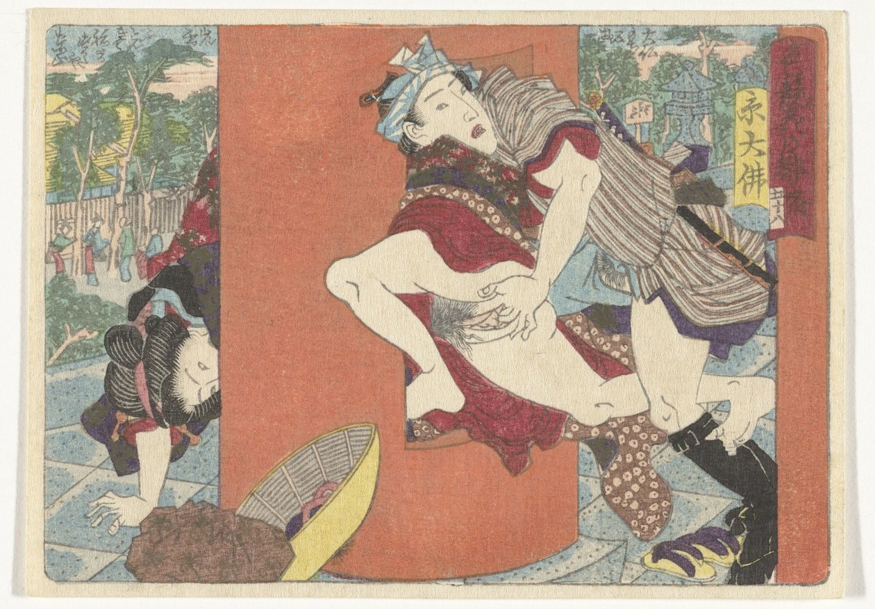 Una reunión en el templo El camino erótico a la capital (título de la serie) de Utagawa Kunisada (I) (attributed to)