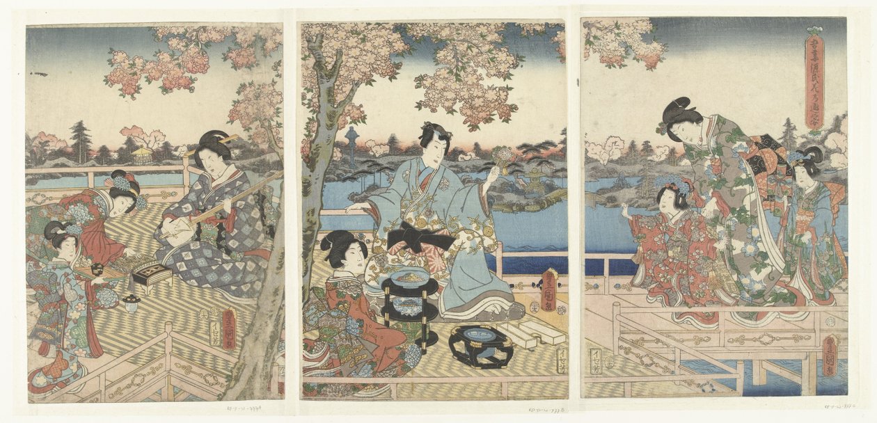 Un banquete de primavera para los genji orientales Azuma Genji hana no yuen (título sobre objeto) de Utagawa Kunisada (I)