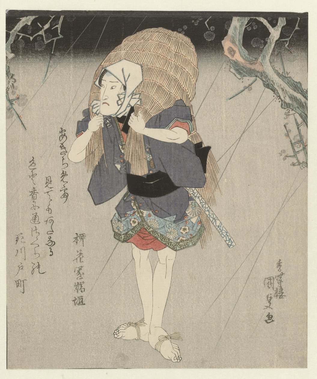 hombre, en, paja, impermeable de Utagawa Kunisada (I)