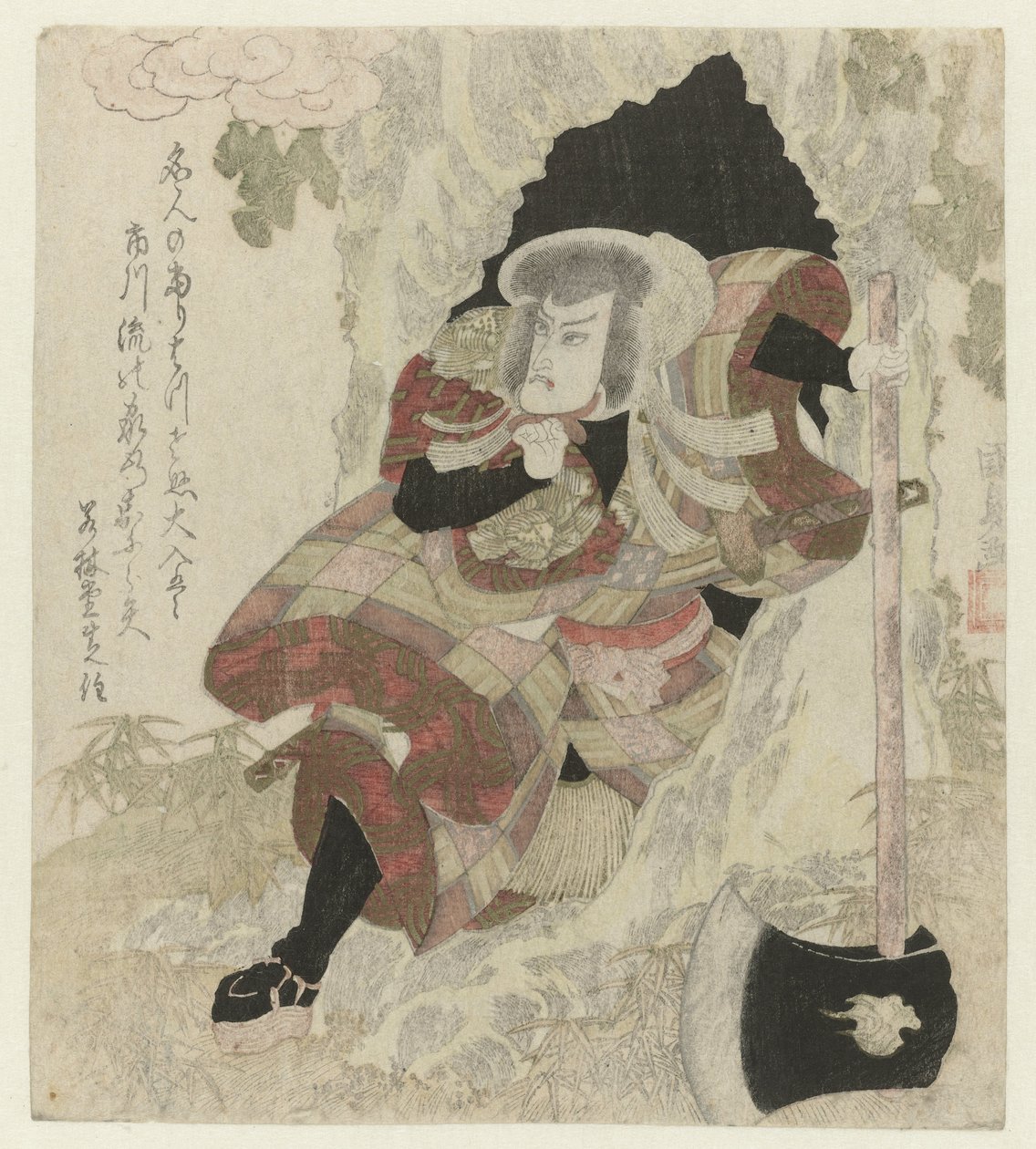 Hombre con hacha sale de un árbol de Utagawa Kunisada (I)
