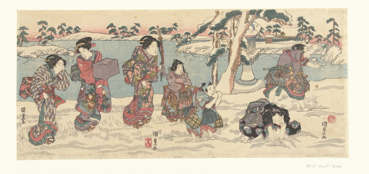 lanzando bolas de nieve de Utagawa Kunisada (I)