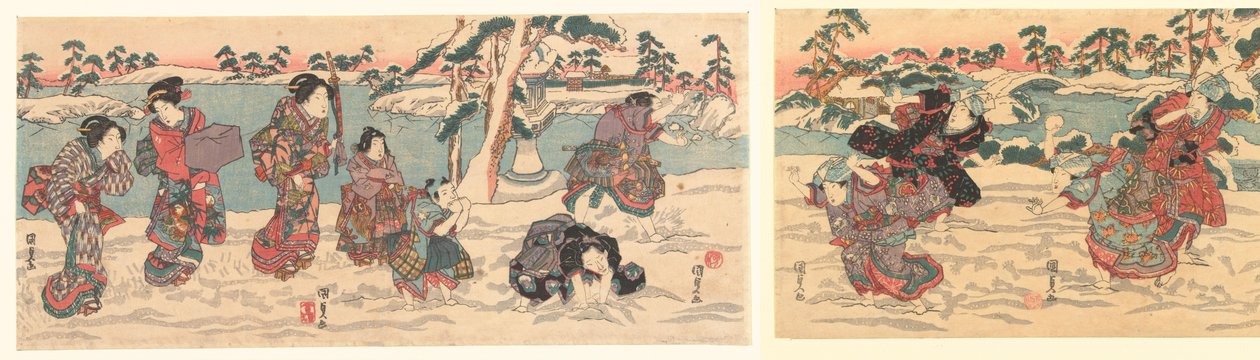 lanzando bolas de nieve de Utagawa Kunisada (I)