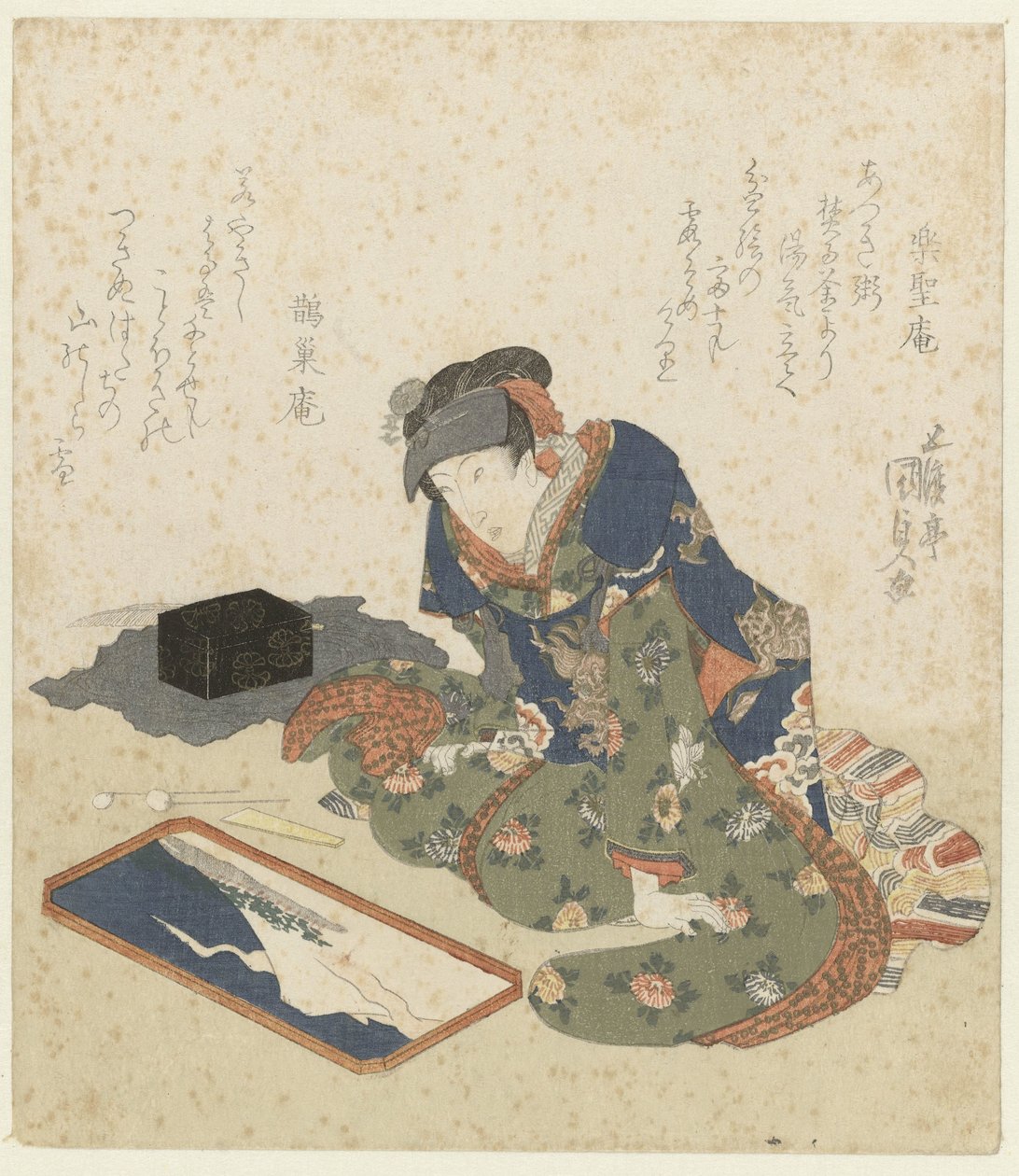 Mujer hace una pintura de arena de Utagawa Kunisada (I)