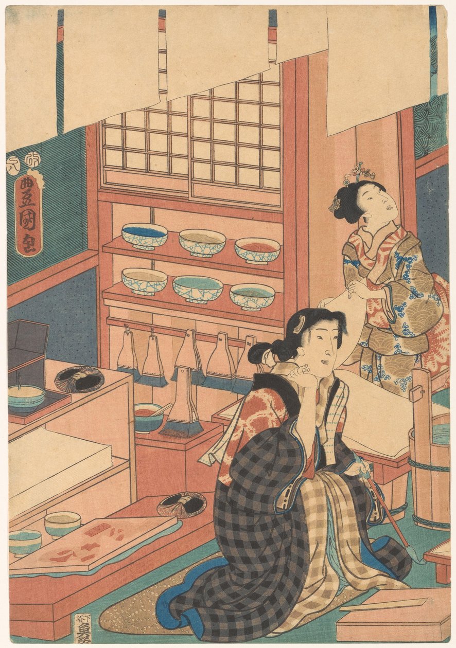 Las mujeres hacen cuadros (parte izquierda) de Utagawa Kunisada (I)