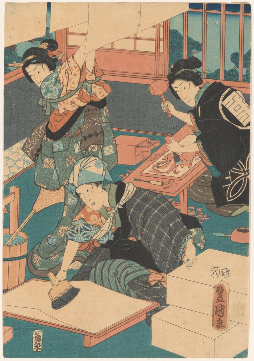 Las mujeres hacen cuadros (parte media) de Utagawa Kunisada (I)