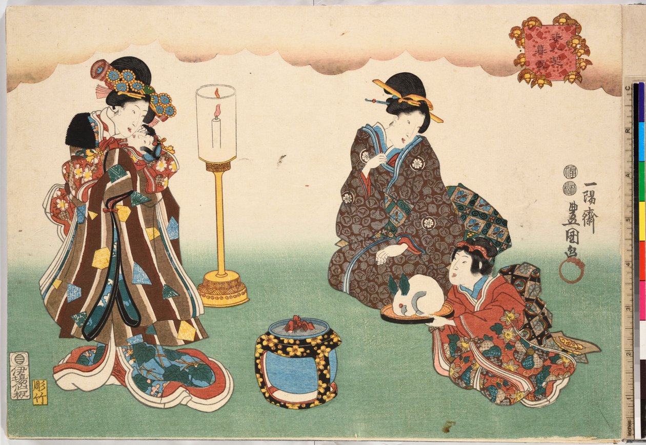 Nieve vespertina Bo-setsu, de la serie, Ocho vistas figurativas Sugata Hakkei, ca. 1850 de Utagawa Kunisada