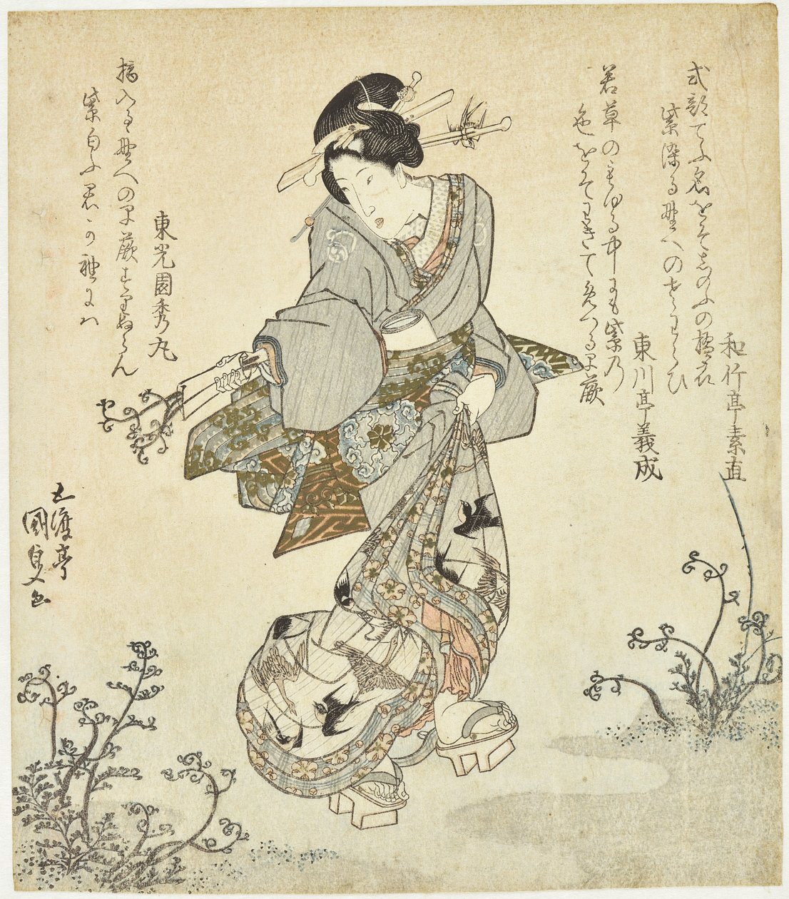 Mujer recolectando helechos de Utagawa Kunisada