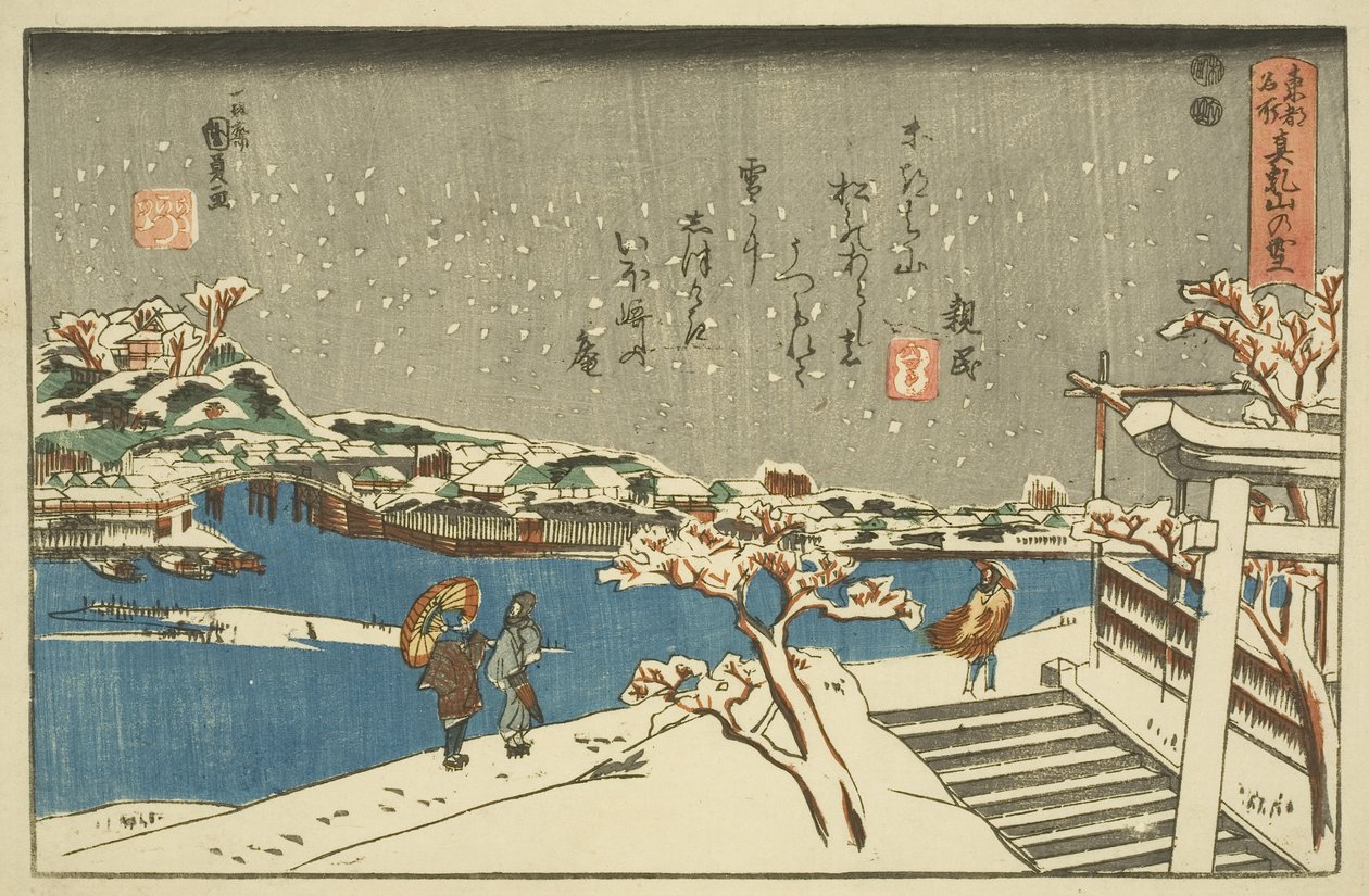 Nieve en Matsuchiyama de Utagawa Kunisada