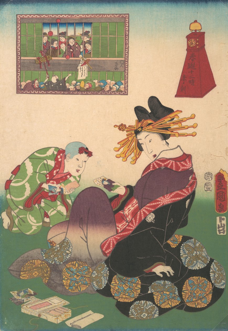 Doce Horas de Placeres de Primavera: Hora de la Cabra, siglo XIX de Utagawa Kunisada