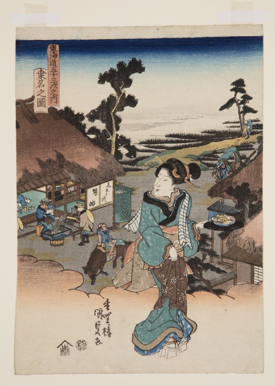 Vista de Kuwana (grabado en madera a color) de Utagawa Kunisada