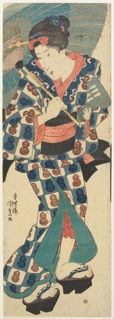 Junges Mädchen mit Regenschirm de Utagawa Kunisada