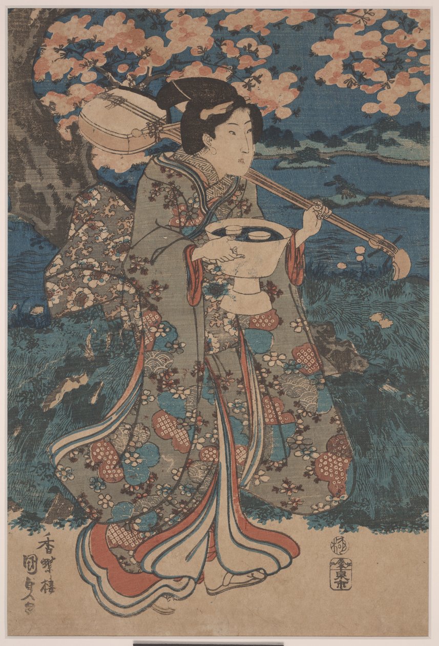 Yendo a una fiesta de observación de cerezos en flor de Utagawa Kunisada III
