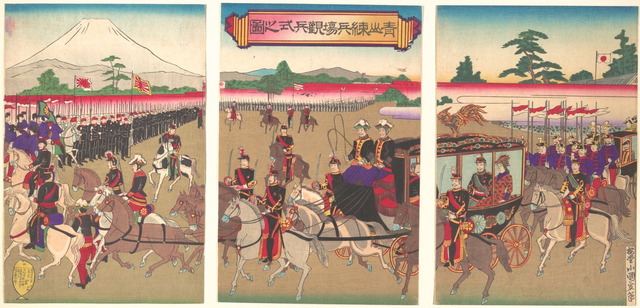 Vista de un desfile militar en Aoyama, Feb. 1889 Meiji 22 de Utagawa Kunisada II