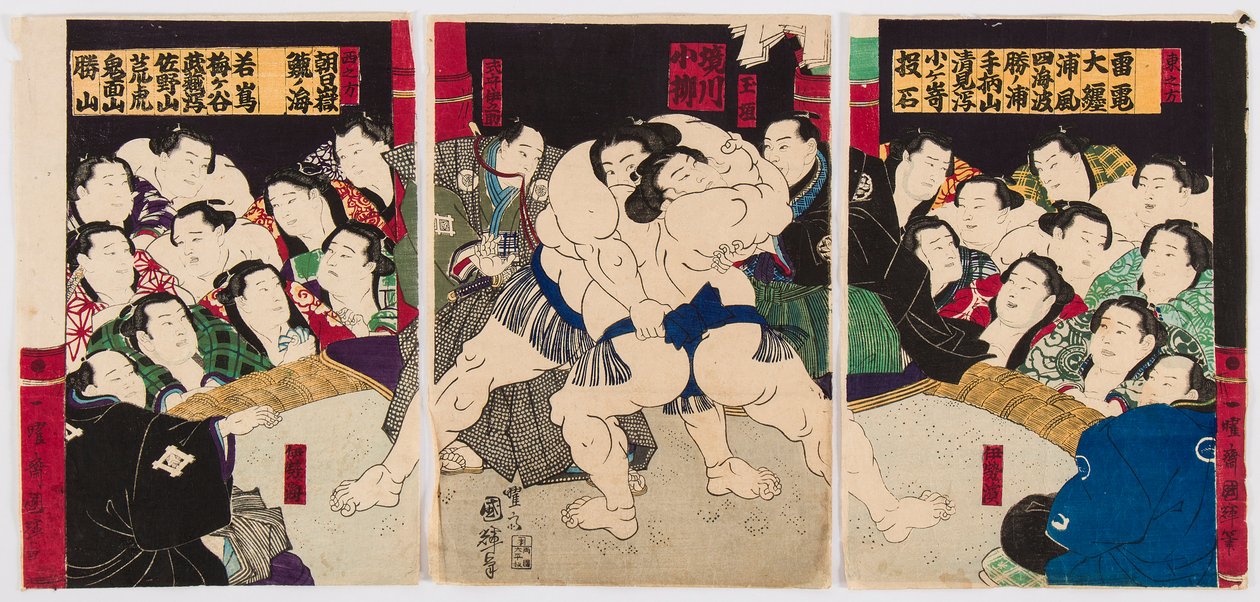 Combate de luchadores de sumo de Utagawa Kuniteru