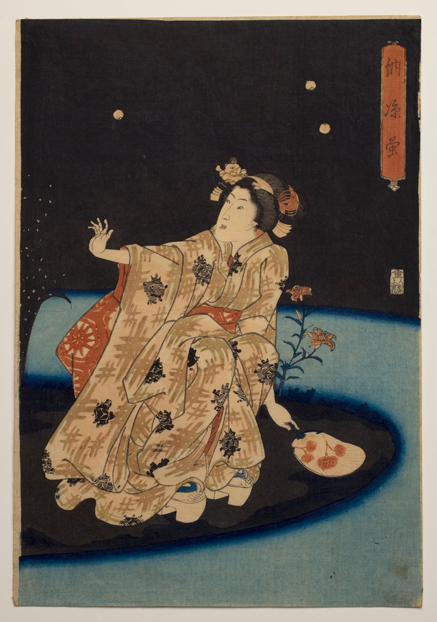 Captura de luciérnagas en el fresco de la tarde de Utagawa Kuniyoshi