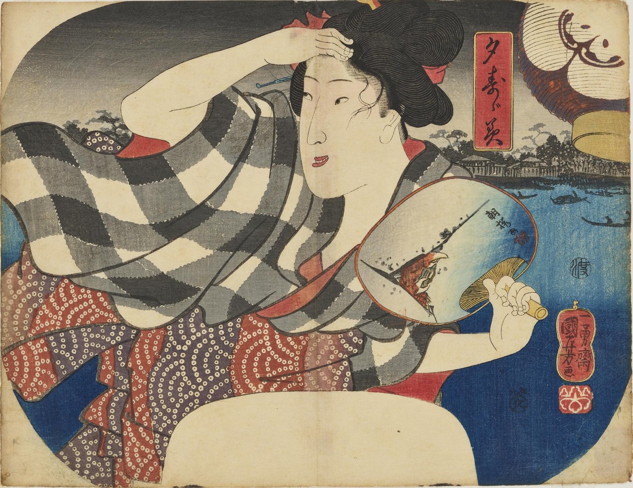 Disfrutando del frescor de la tarde de Utagawa Kuniyoshi