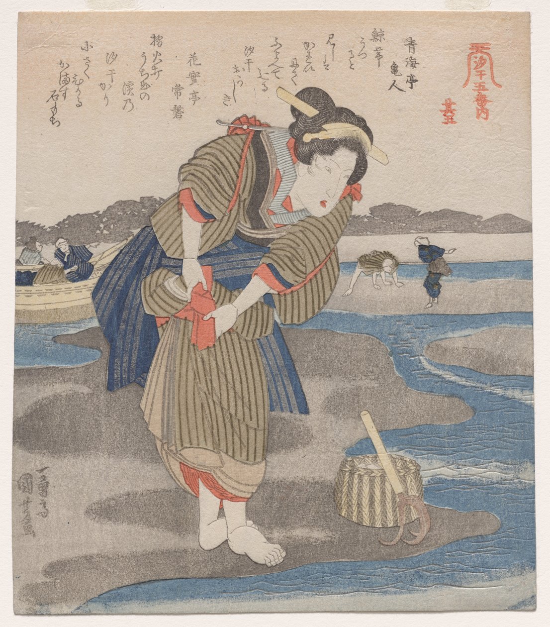 Mujer ajustando sus faldas; de la serie Cinco imágenes de marea baja de Utagawa Kuniyoshi