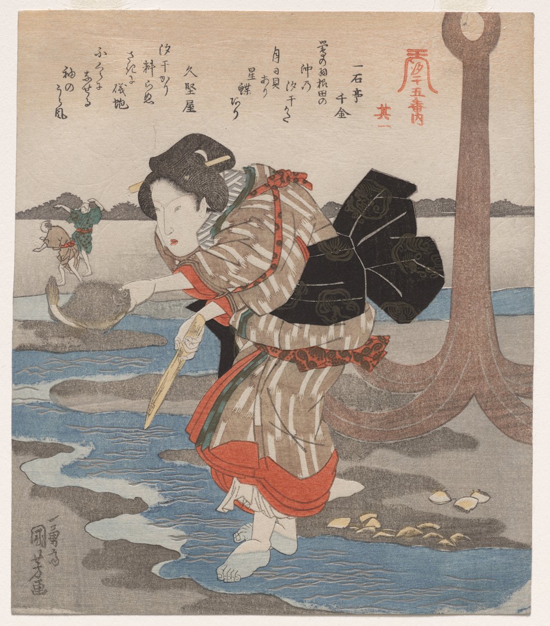 Mujer junto a un ancla; de la serie Cinco imágenes de marea baja de Utagawa Kuniyoshi