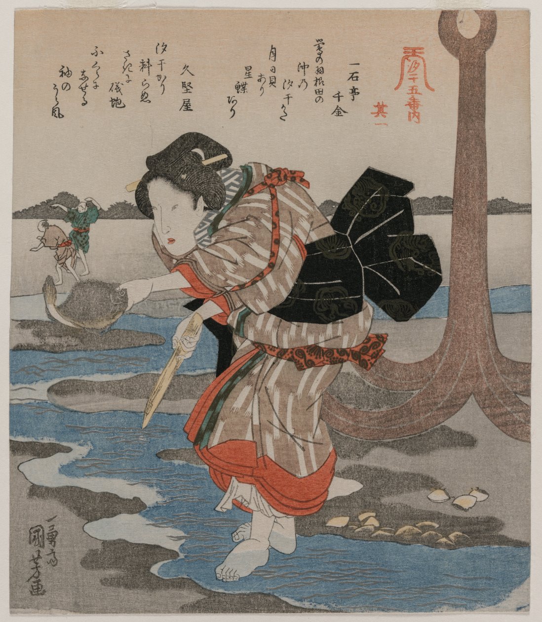 Cinco imágenes de marea baja, finales de 1820s de Utagawa Kuniyoshi