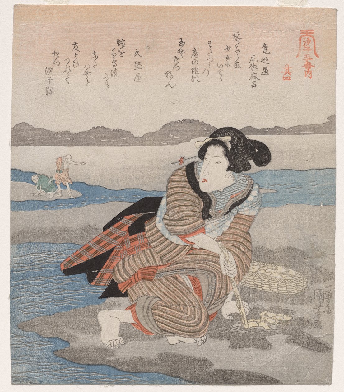 Mujer cavando almejas; de la serie Cinco imágenes de marea baja de Utagawa Kuniyoshi