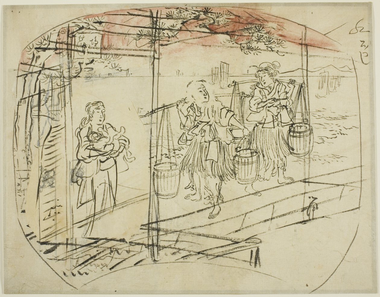 Recoger agua salada en la playa de Utagawa Kuniyoshi