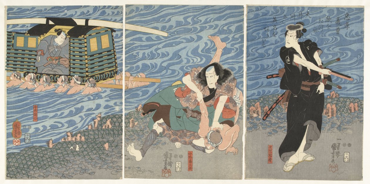 Batalla a lo largo de la orilla del río Oi de Utagawa Kuniyoshi