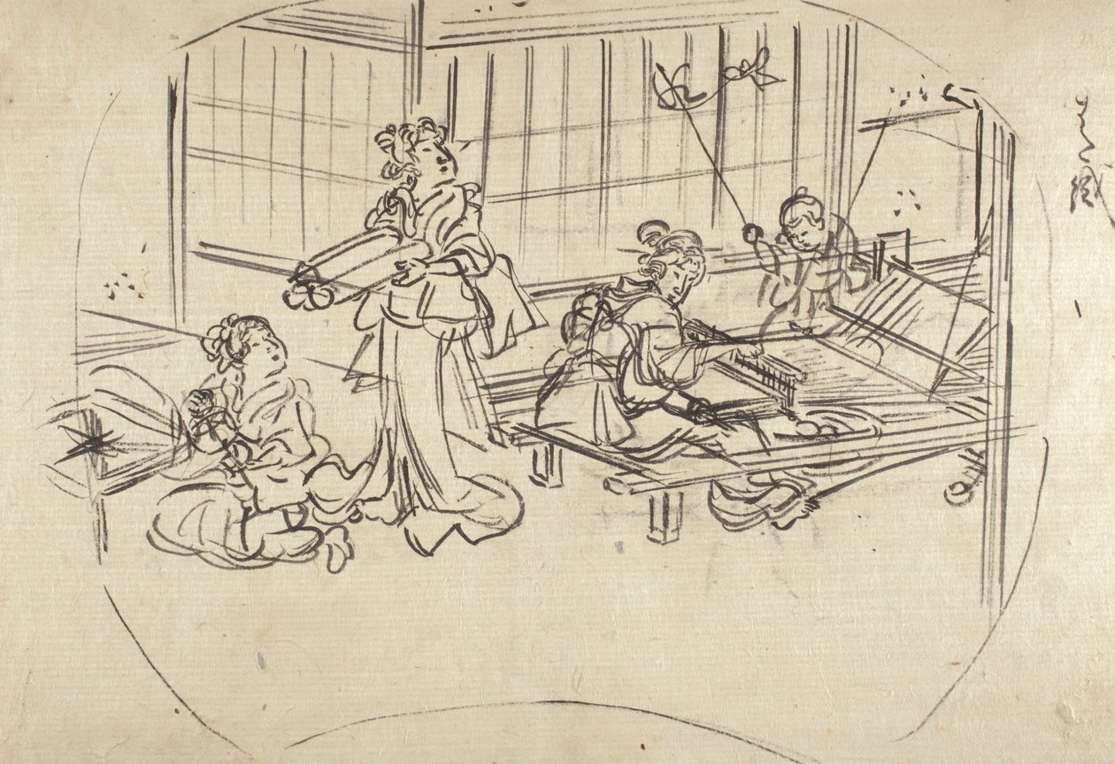 Hataori (tejido en telar) de Utagawa Kuniyoshi