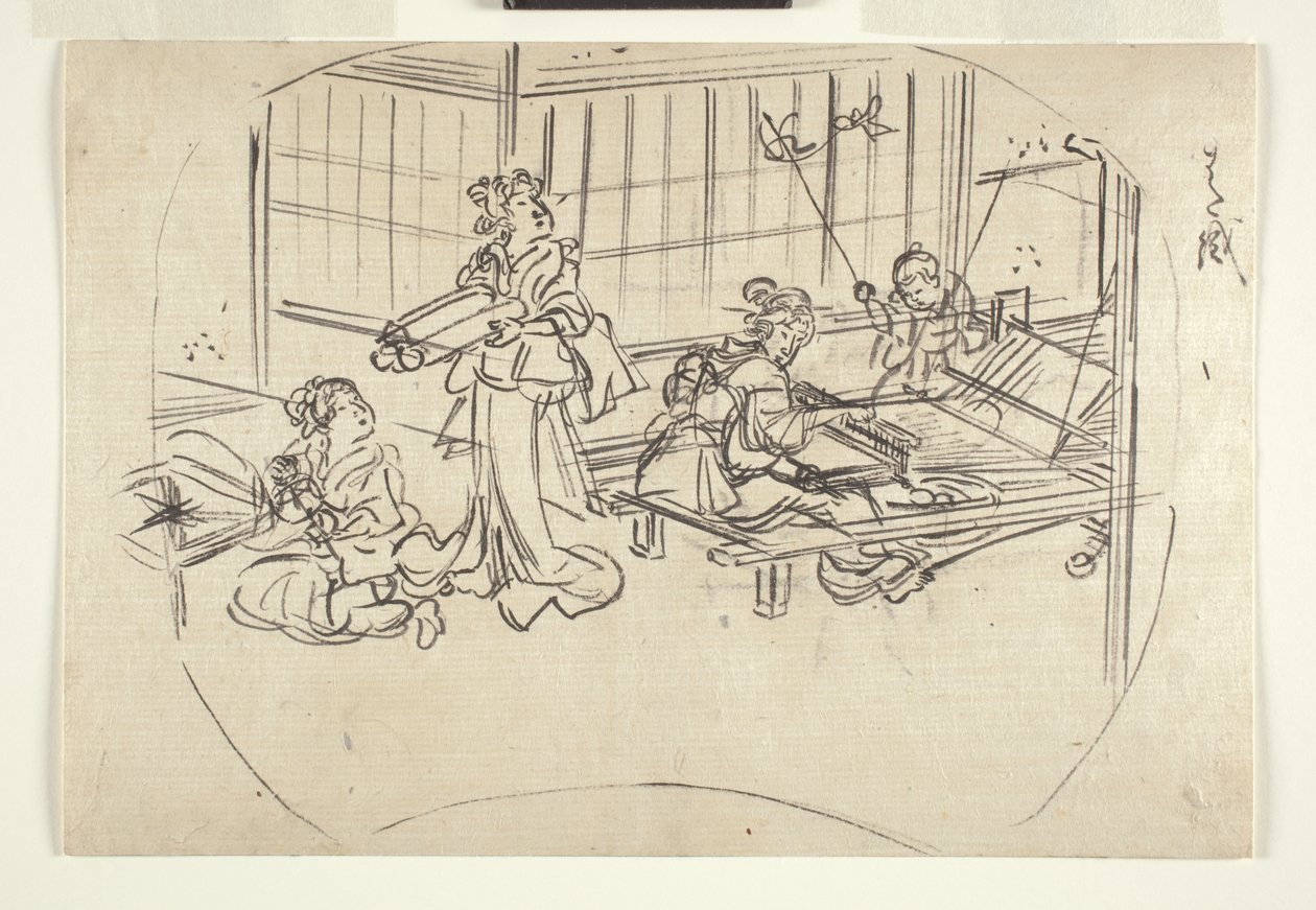 Hataori (tejiendo en un telar) c.1840 (tinta sobre papel) de Utagawa Kuniyoshi