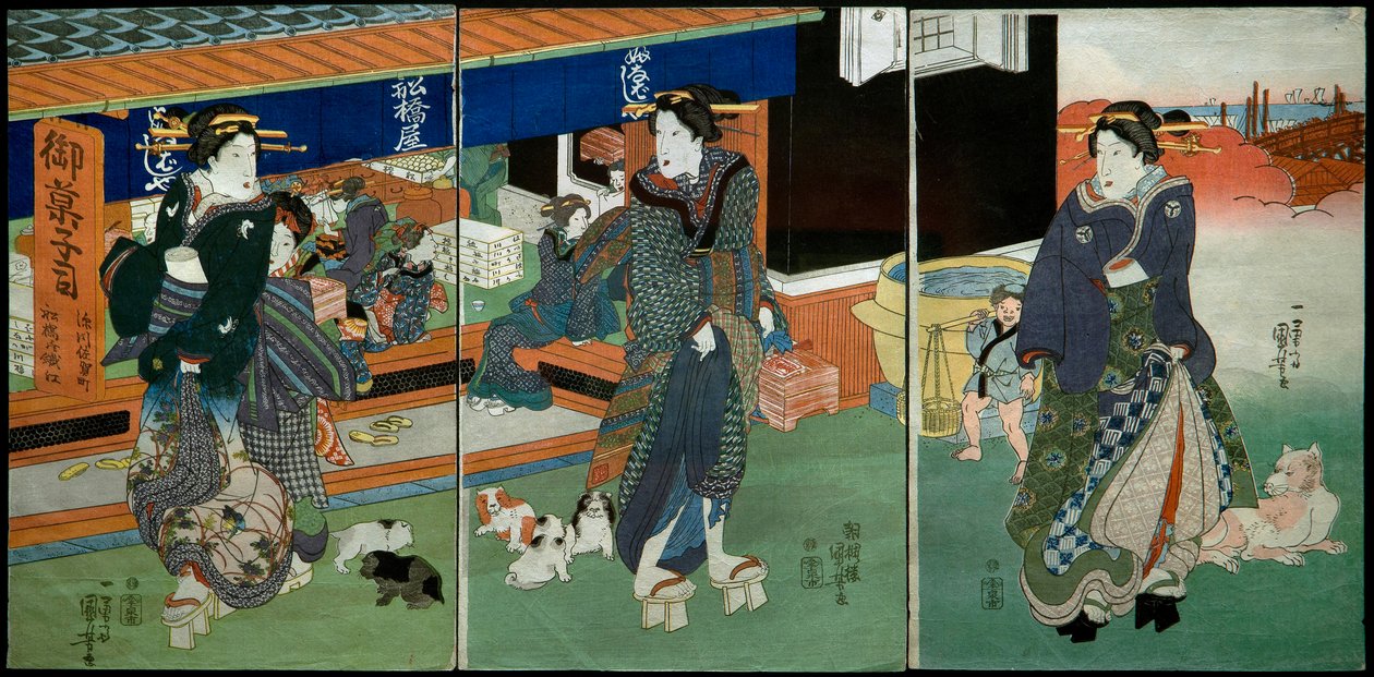 Frente a la Tienda de Dulces Funabashiya de Utagawa Kuniyoshi