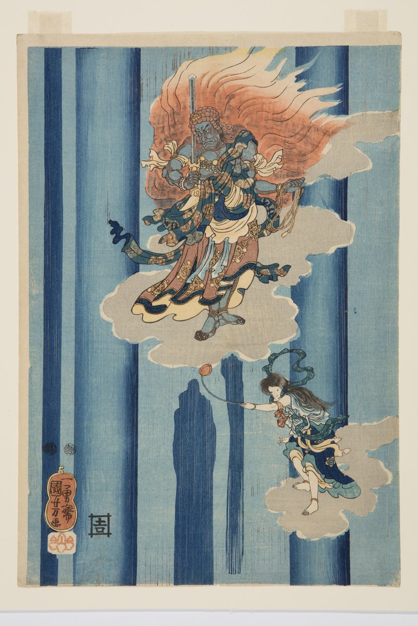 Mongaku Shonin bajo la cascada de Utagawa Kuniyoshi