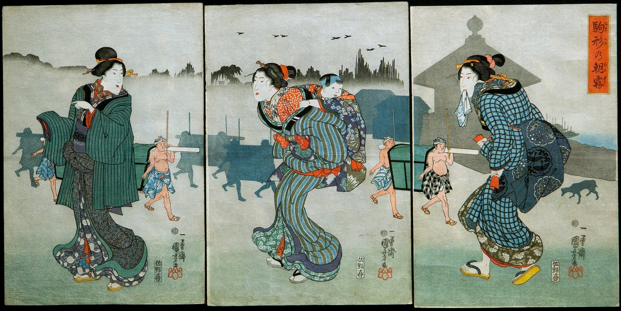 Niebla Matutina en Komagata (Komagata no asagiri): Diversiones de las Cuatro Estaciones (Shiki yūkan), c.1846 de Utagawa Kuniyoshi