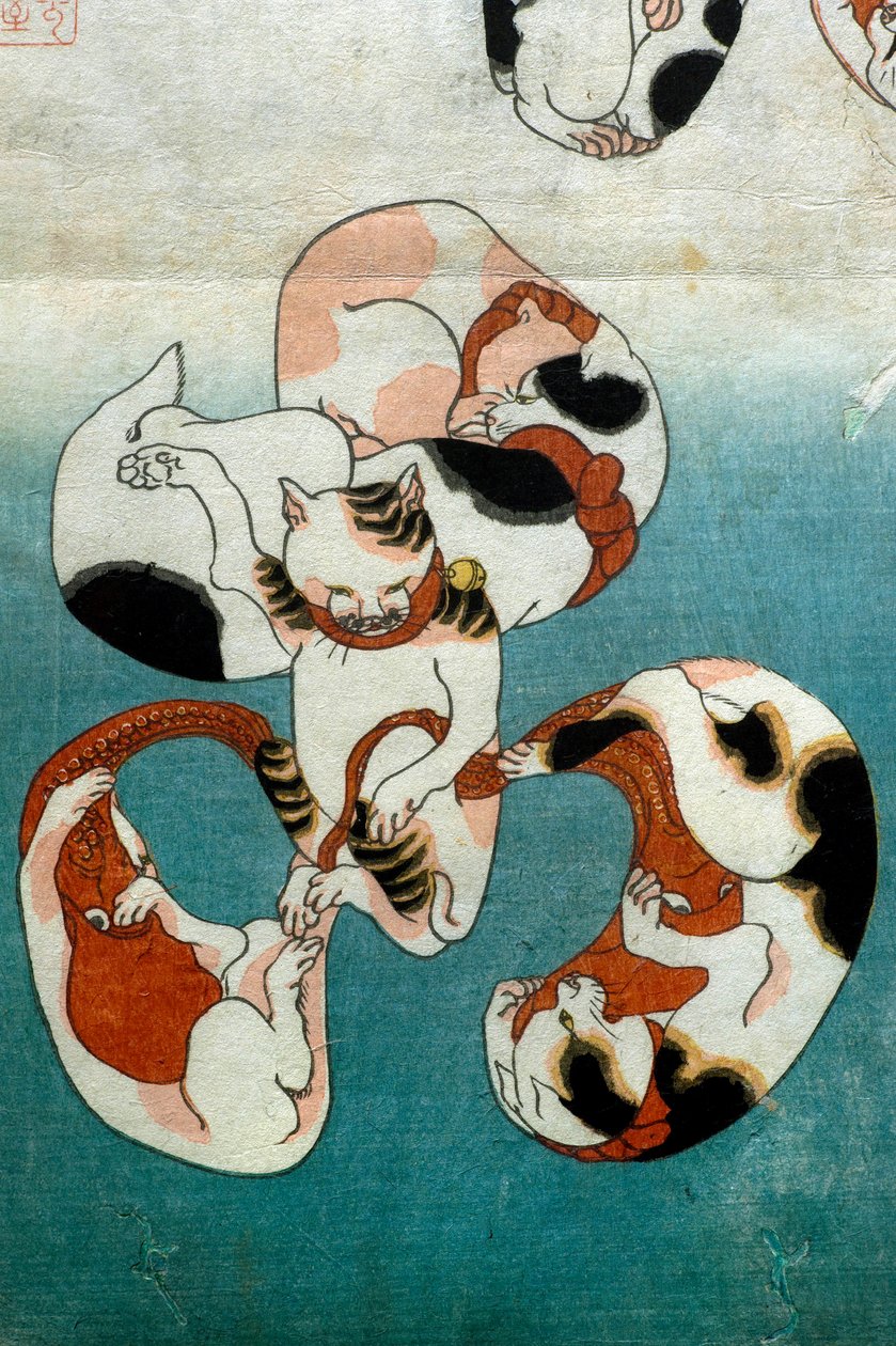 Serie de pulpos: gatos formando caracteres escritos de Utagawa Kuniyoshi