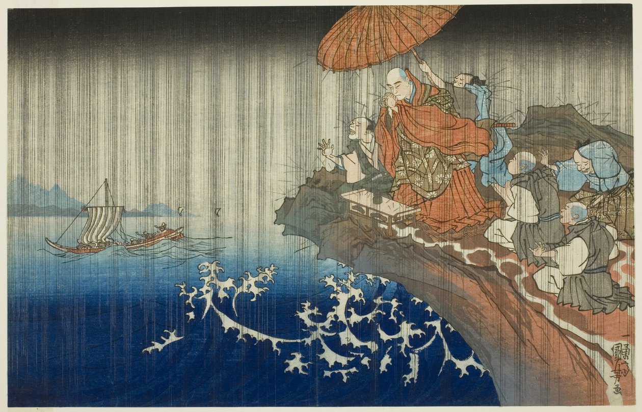 Rezando para que llueva en Ryozengasaki en Kamakura, 1271 (Bun