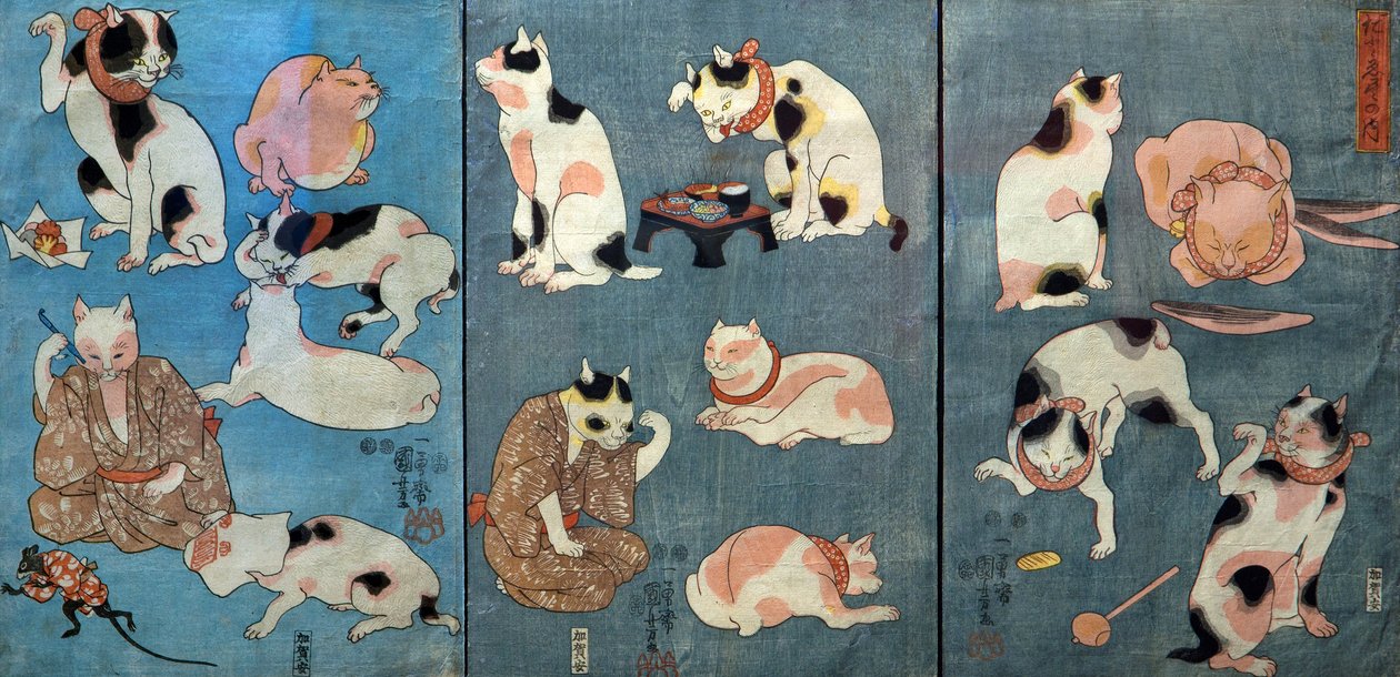 Proverbios ilustrados por gatos (Tatoe zukushi no uchi), c.1852 de Utagawa Kuniyoshi