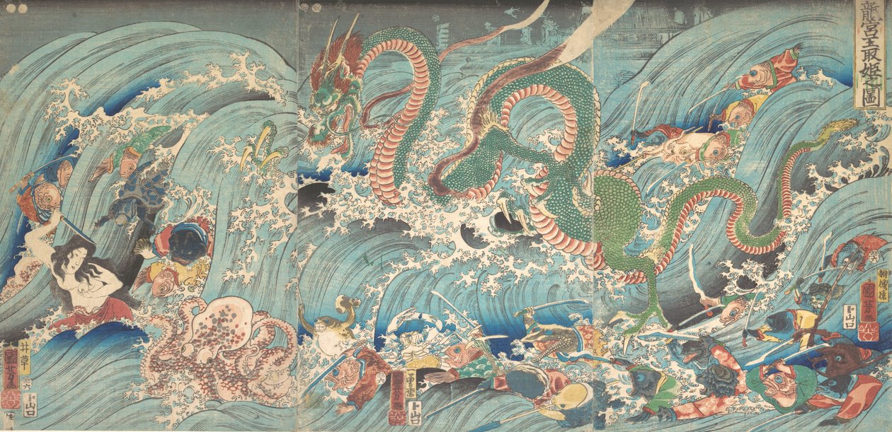 Recuperando la Joya Robada del Palacio del Rey Dragón, 1853 de Utagawa Kuniyoshi