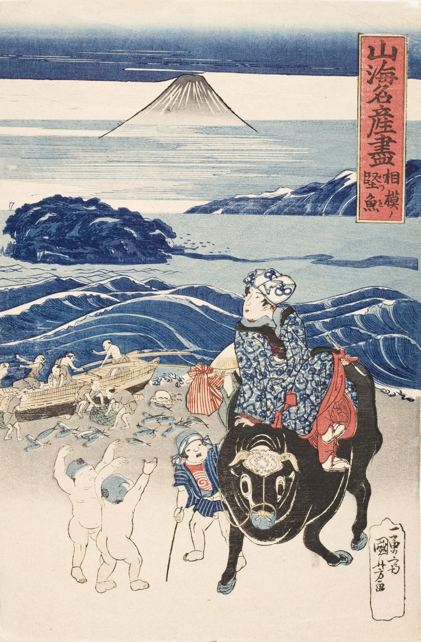 Sagami: pescador descargando bonitos de Utagawa Kuniyoshi