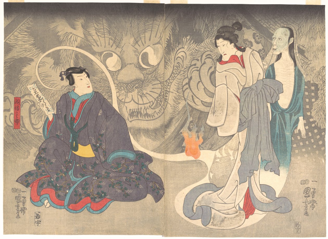 Escena de una historia de fantasmas: el demonio gato de Okazaki de Utagawa Kuniyoshi