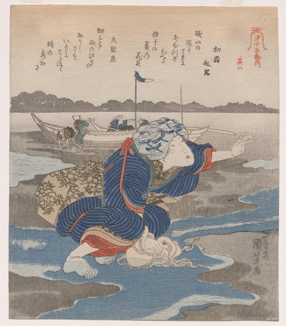 Mujer con un pulpo; de la serie Cinco imágenes de marea baja de Utagawa Kuniyoshi