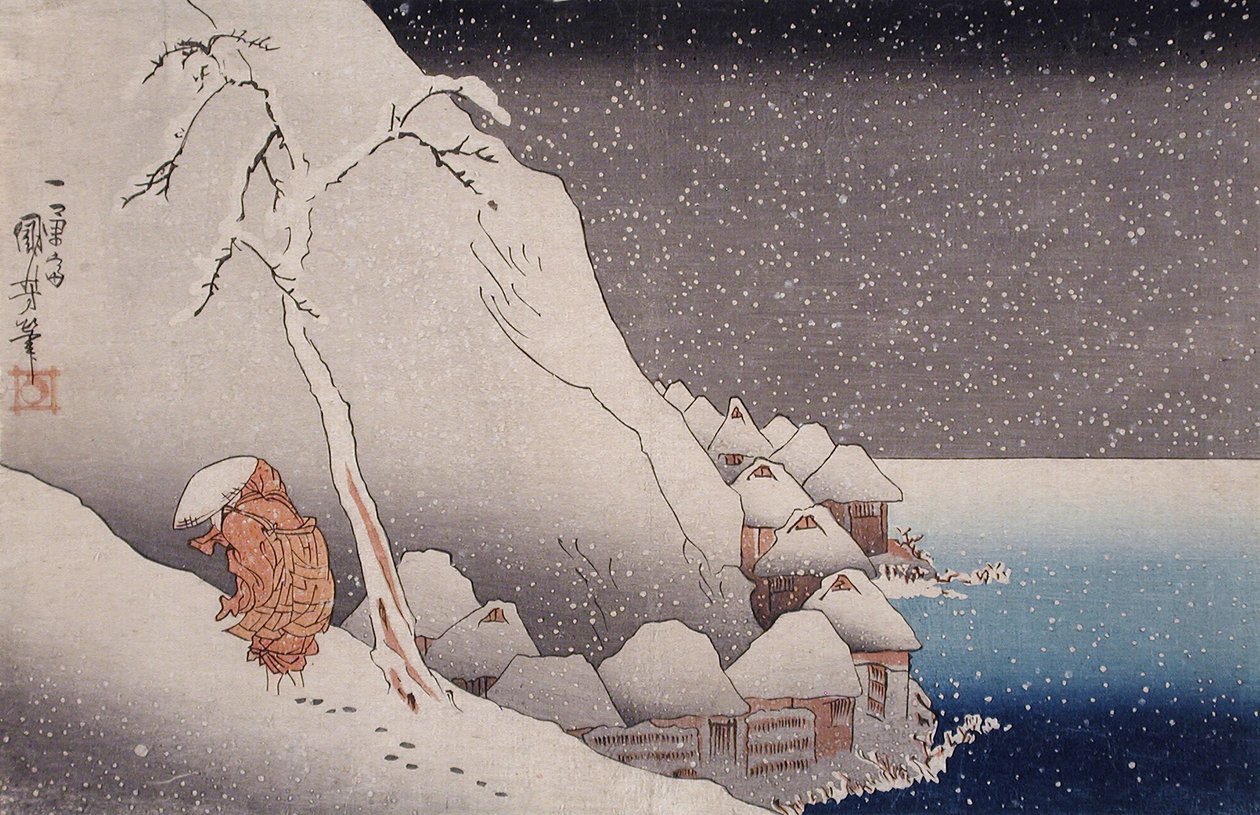 Nieve en Tsukahara, isla de Sado, 1271 de Utagawa Kuniyoshi